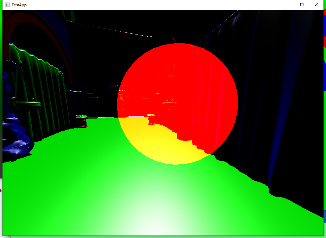 A light ball with red color, blend mode is additive, depth test off, culling back face